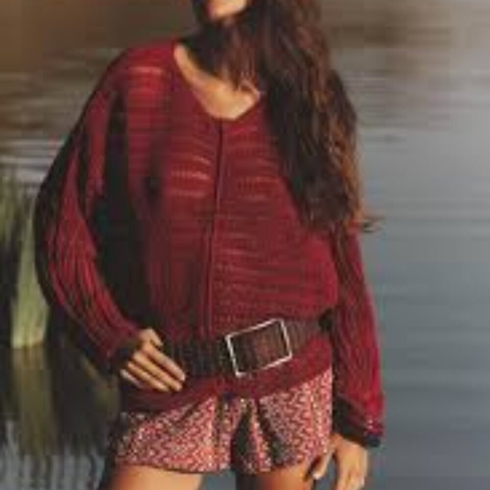 Zara Red Open Knit Sweater Size M Boho Lightweight Sheer Layering Top